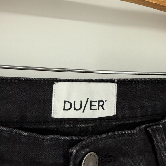 DUER Jeans Womens 29x27 Midweight Denim High Rise Straight Aged Black Button Fly - Picture 4 of 12